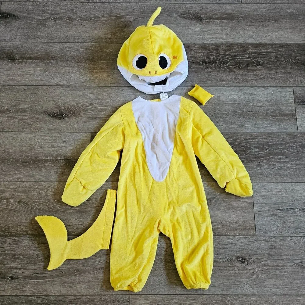 Baby Shark Costume Bodysuit w/ hat and fin Yellow Toddler Size 2T Worn once
